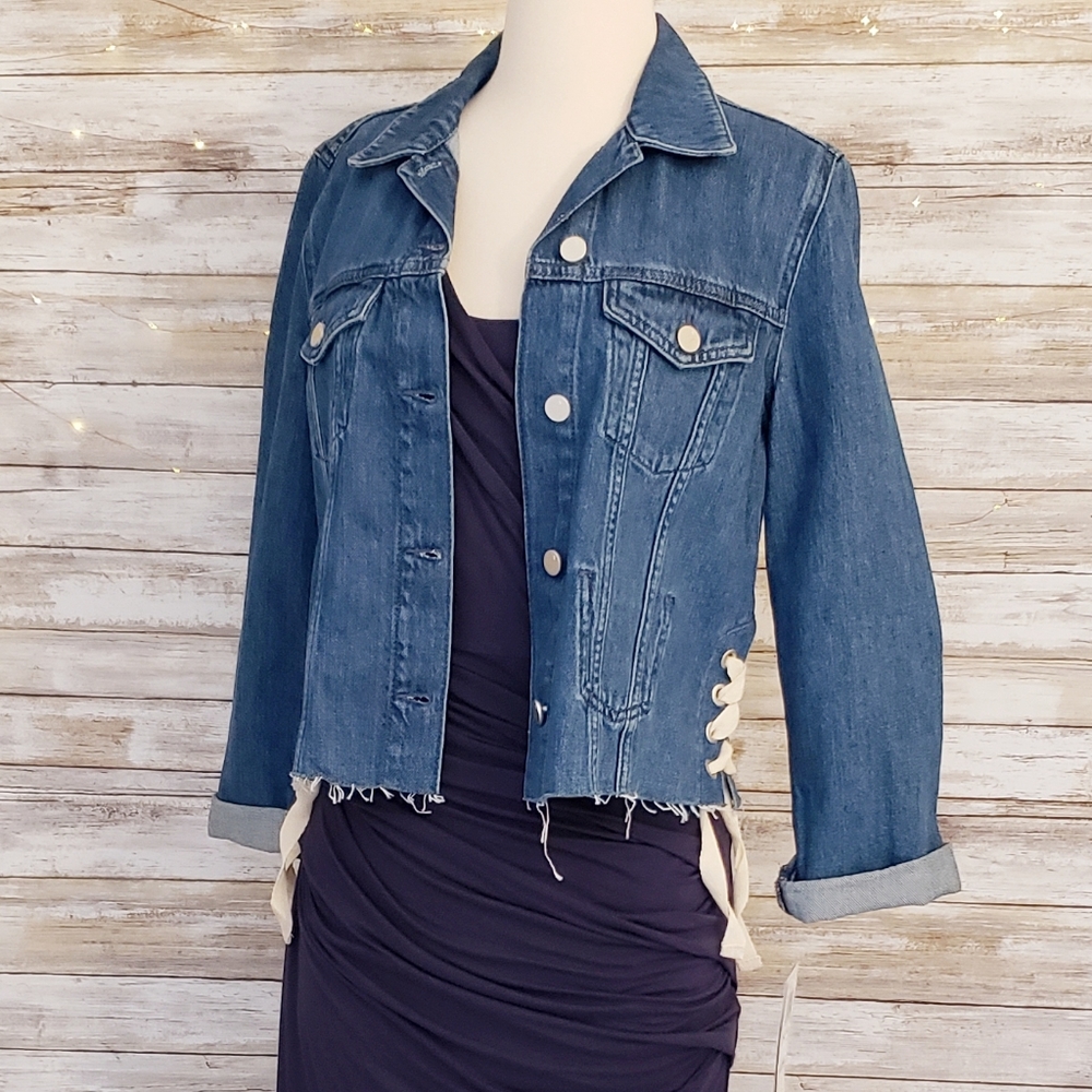 French Connection Jean Jacket Ribbon Detail Sz 8